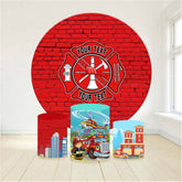 Lofaris Custom Firemen Theme Red Brick Wall Round Backdrop Kit